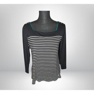 Nautica Blue White Stripes 3/4 Sleeves Blouse (XL)